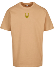Béžové Oversized Premium Tričko s výšivkou "Zlatý Erb Ukrajiny" UBE102-XXL fotografia
