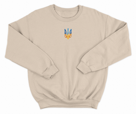 Embroidered Yellow - Blue Coat of Arms of Ukraine Midweight Fleece Adult Crewneck Sweatshirt Sand SAN503-XXL photo