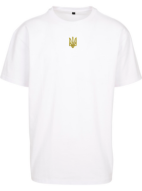 Embroidered Coat of arms of Ukraine - Gold Trident - oversized heavyweight PREMIUM T-shirt 10204W-S photo