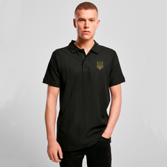 Ukrainian Embroidered Tryzub Polo Shirt Black B008 photo