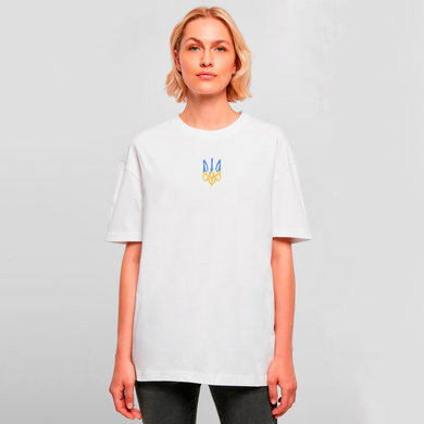 Oversized T-shirt with Embroidered Yellow - Blue Coat of Arms of Ukraine 10220W-XXL photo